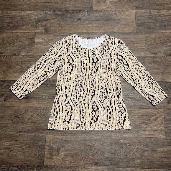 J. McLaughlin Leopard Animal Print 3/4 Sleeve Blouse Size Medium - Picture 1 of 3